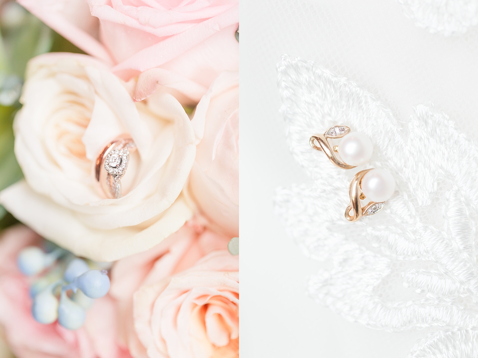 Black Fox Farms Wedding Ring in Flowers and Brides Earring Detail Photos