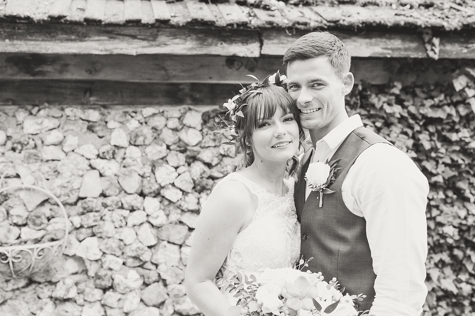 Black Fox Farms Wedding Bride and Groom Portrait in Black and White Photo