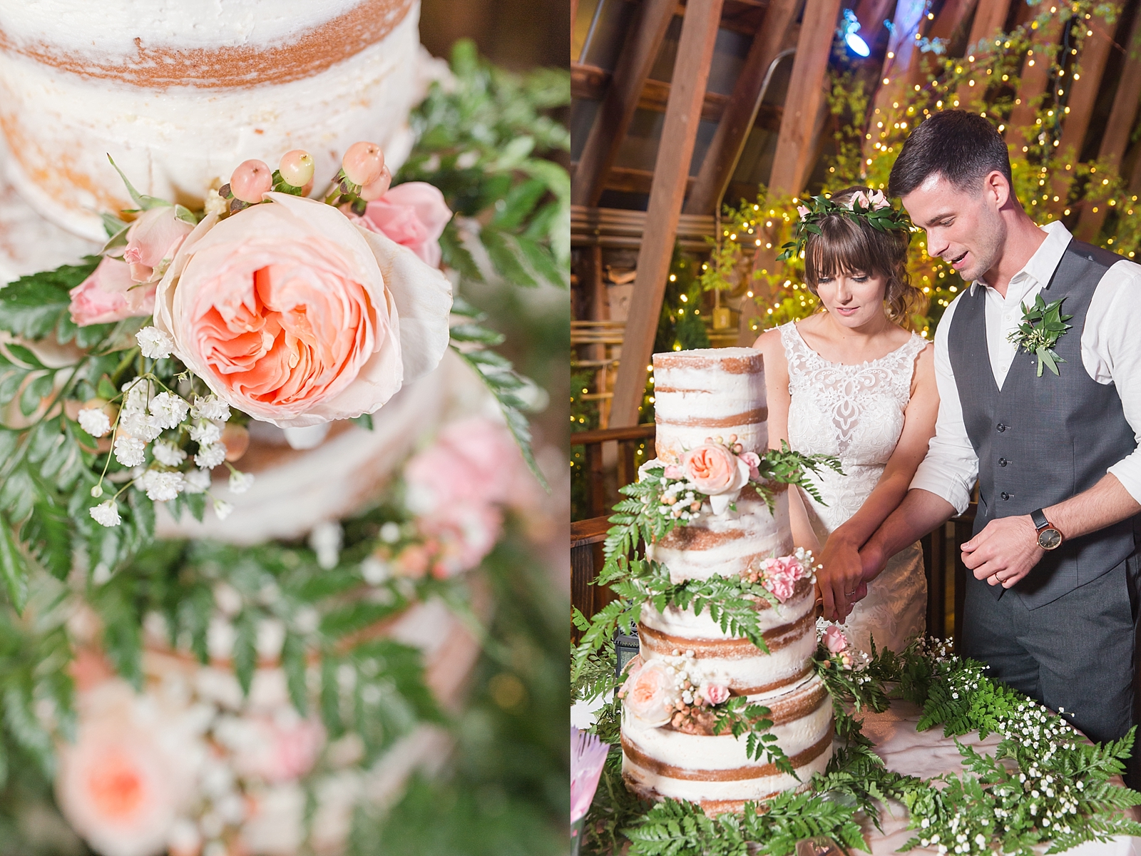 Black Fox Farms Wedding Reception Cake and Bride and Groom Cutting Cake Photos