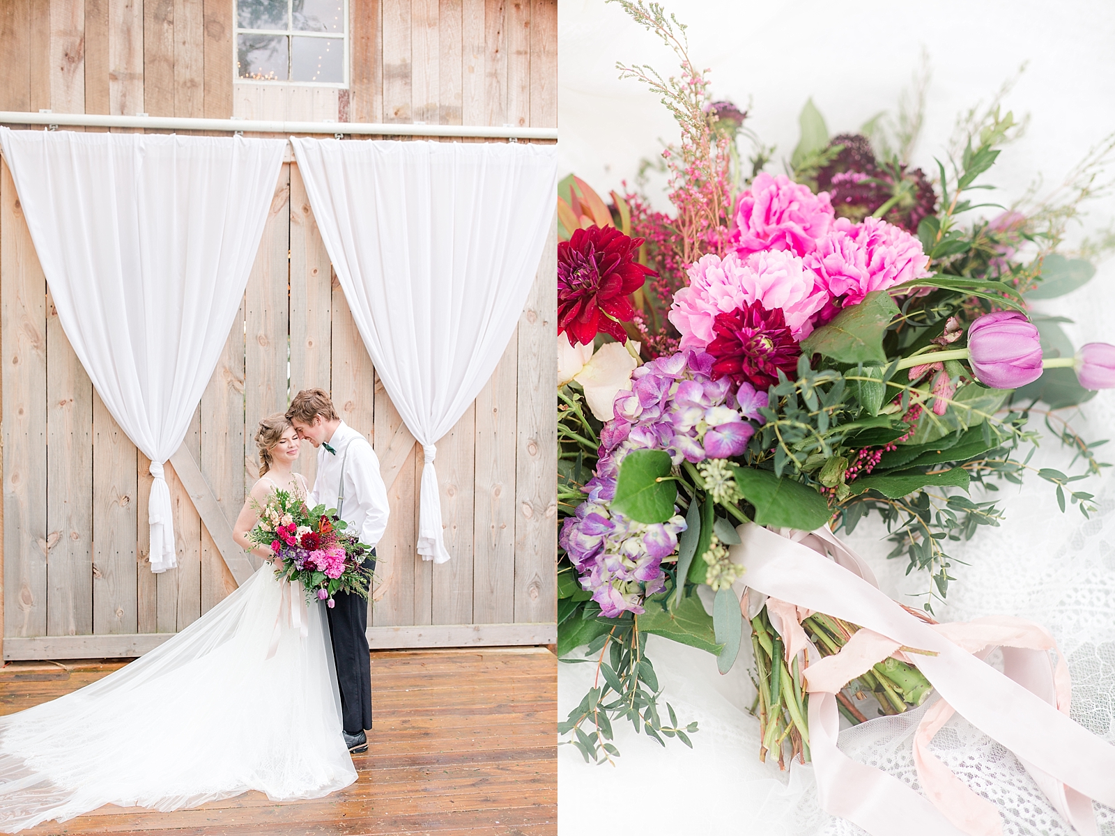 Hiwassee Farm Venue Wedding Bride and Groom and Flower Detail Photos