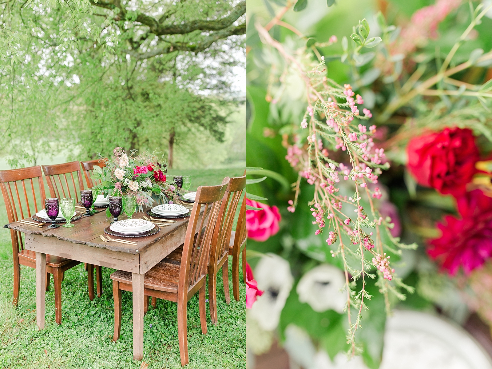 Hiwassee Farm Venue Wedding Table Scape and Flower Detail Photos