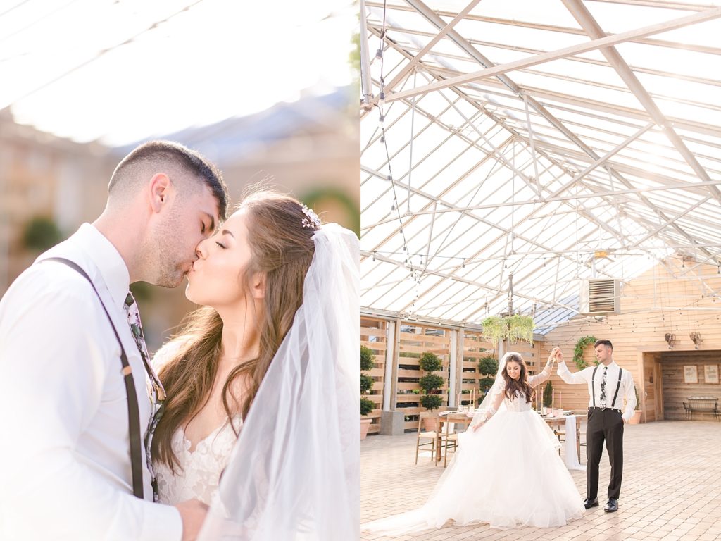 Long Hollow Gardens Wedding Bride and Groom Kissing and Twirling Photos 
