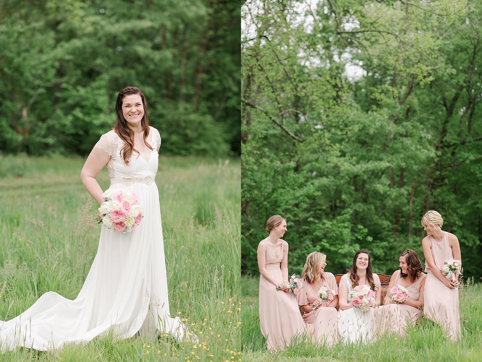 McGuire's Millrace Farm Wedding Brides Portrait and Bride with Bridesmaids Photos