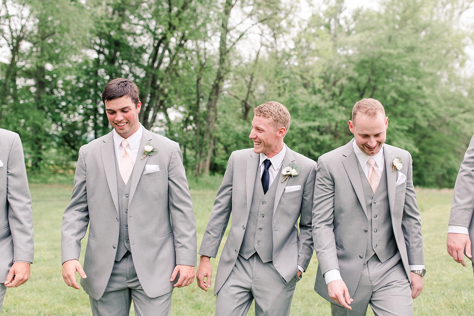 McGuire's Millrace Farm Wedding Groomsmen Walking and Laughing Photo