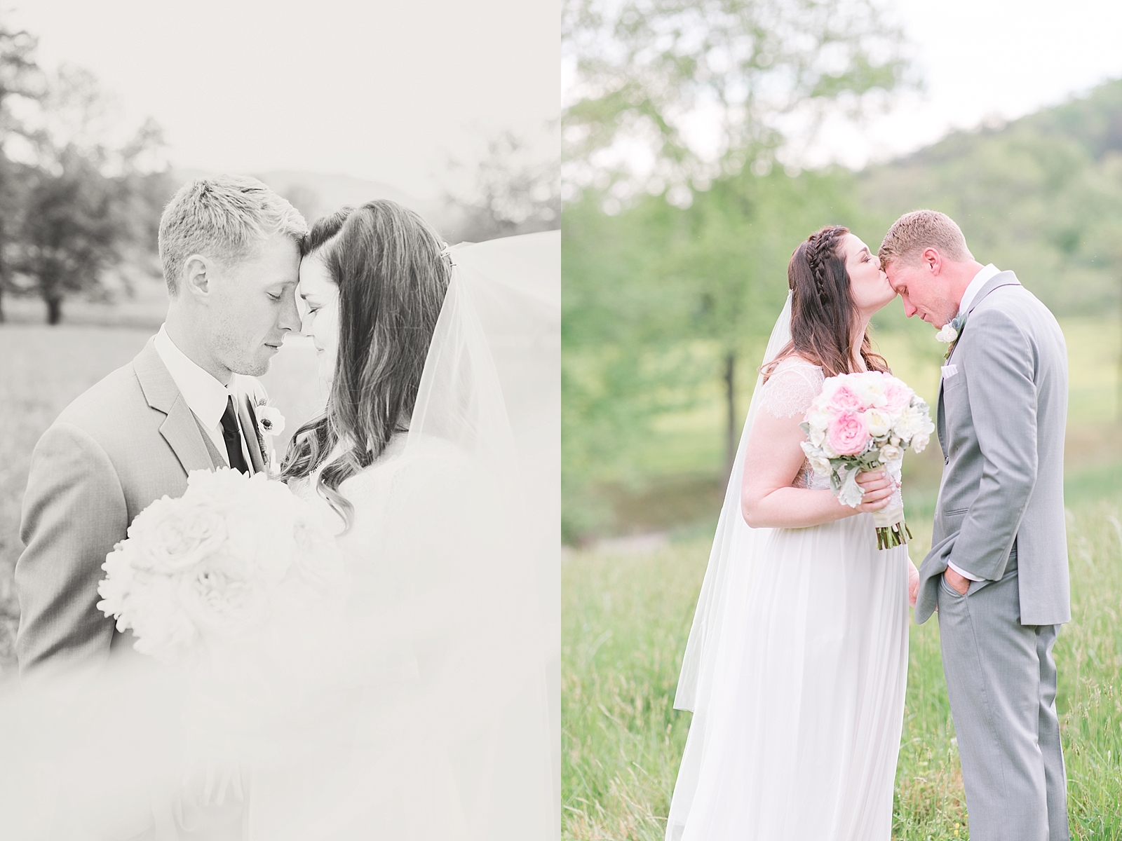 McGuire's Millrace Farm Wedding Bride and Groom Black and White Veil photo and Bride Kissing Groom Photos