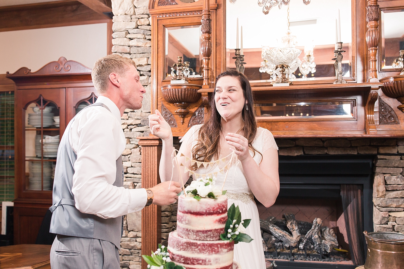McGuire's Millrace Farm Wedding Bride and Groom Feeding Each other Cake Photo