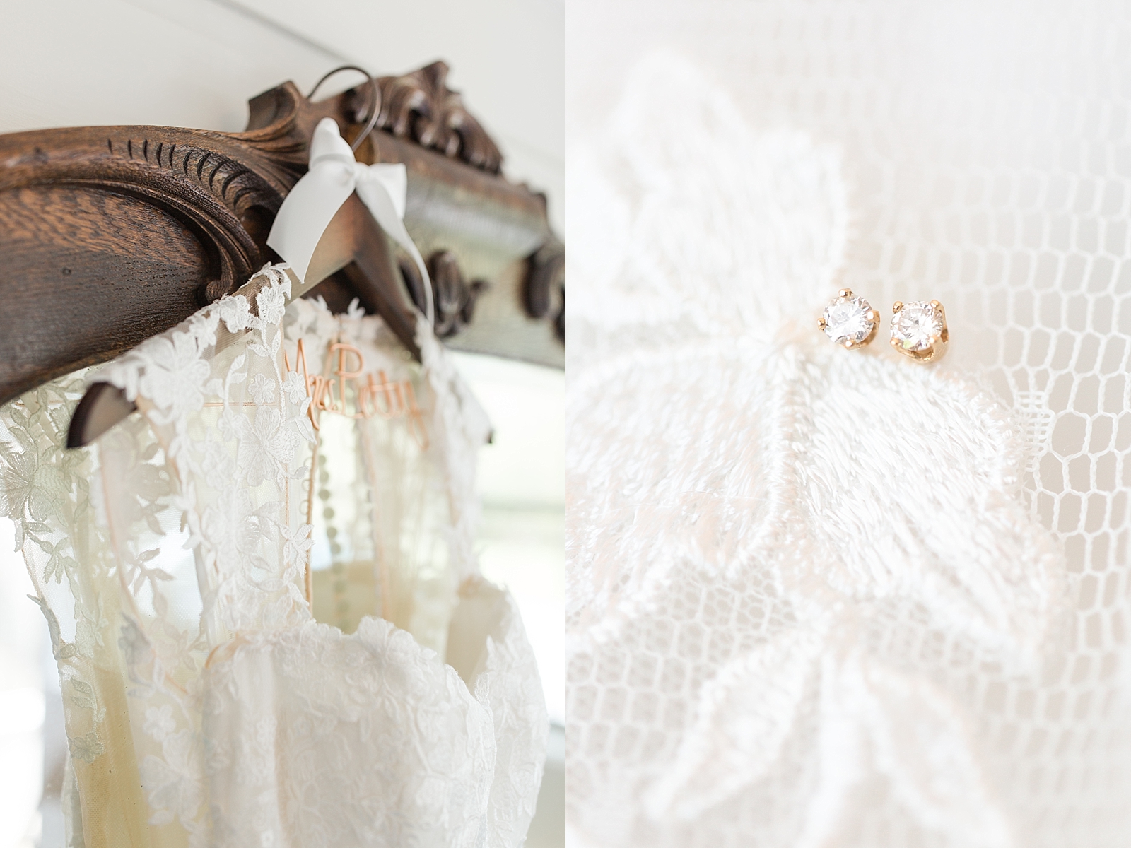 Payne Meadows Wedding Dress Detail and Earrings Photos
