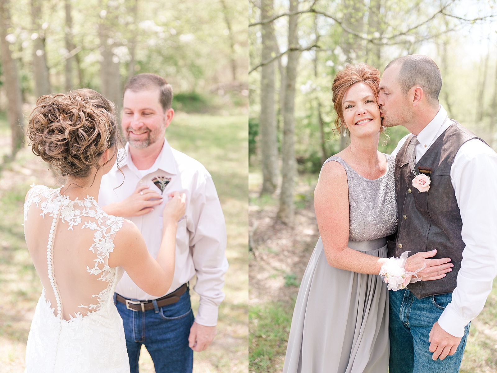 Payne Meadows Wedding Bride with Dad and Groom Kissing Mom Photos