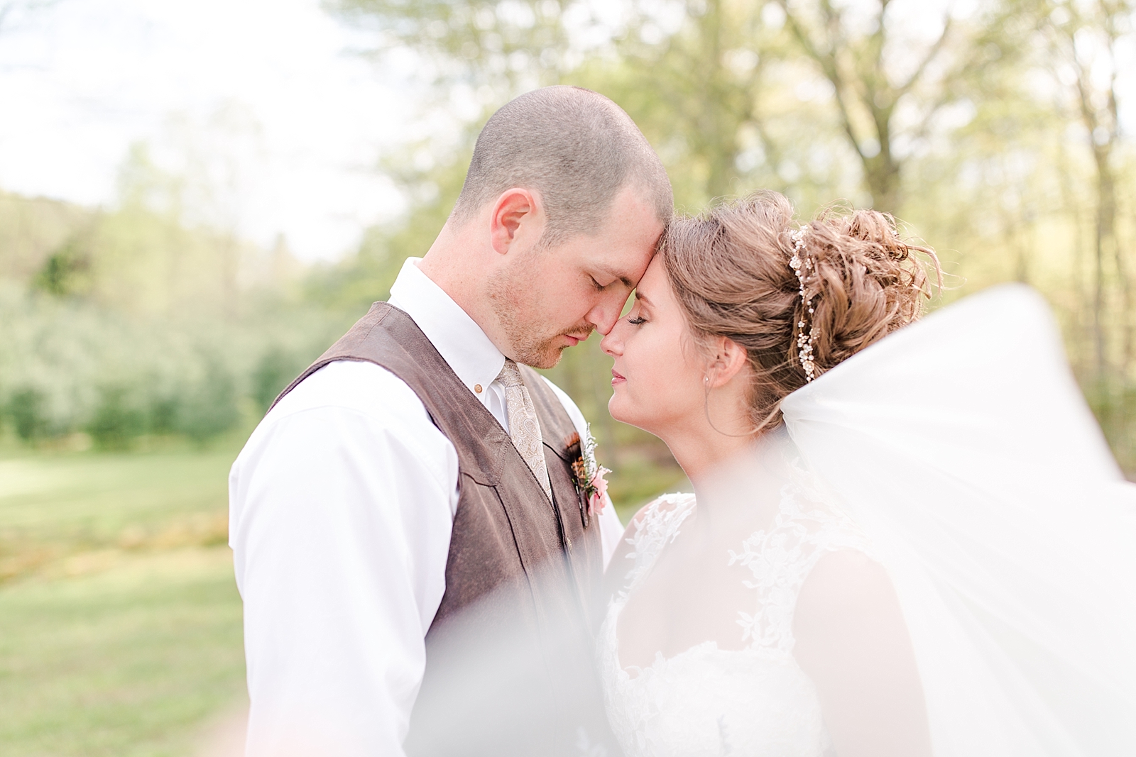 Payne Meadows Wedding Bride and Groom Veil Photo