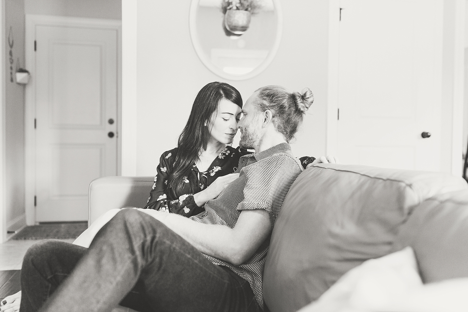 Charleston Lifestyle Session Black and White of Couple Snuggling on Couch Photo