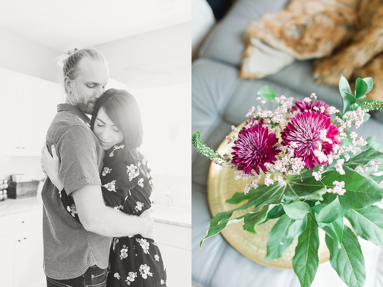 Charleston Lifestyle Session Couple Snuggling Black and White and Flower Detail Photos