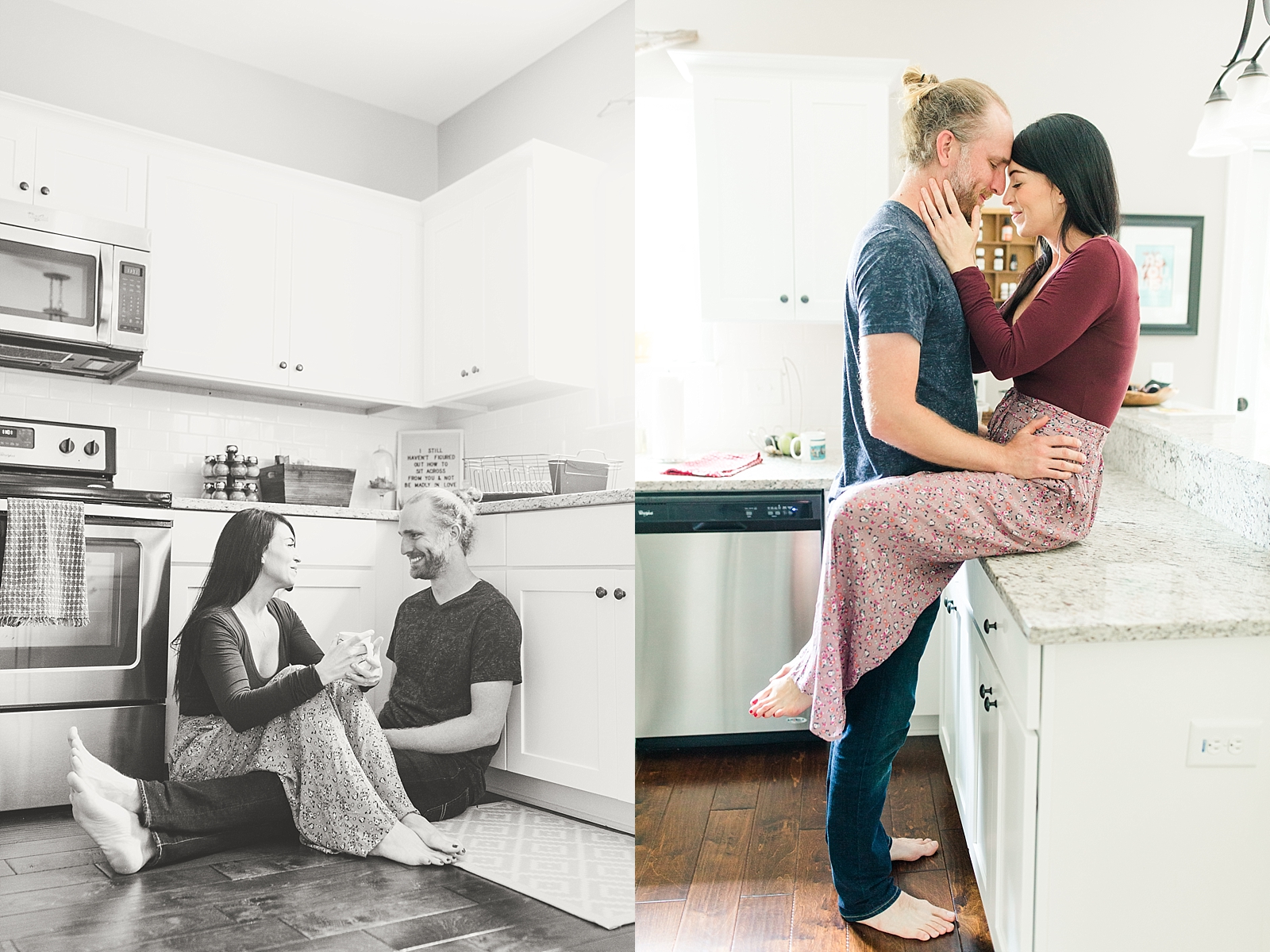 Charleston Lifestyle Session Couple in Kitchen Black and White Photos
