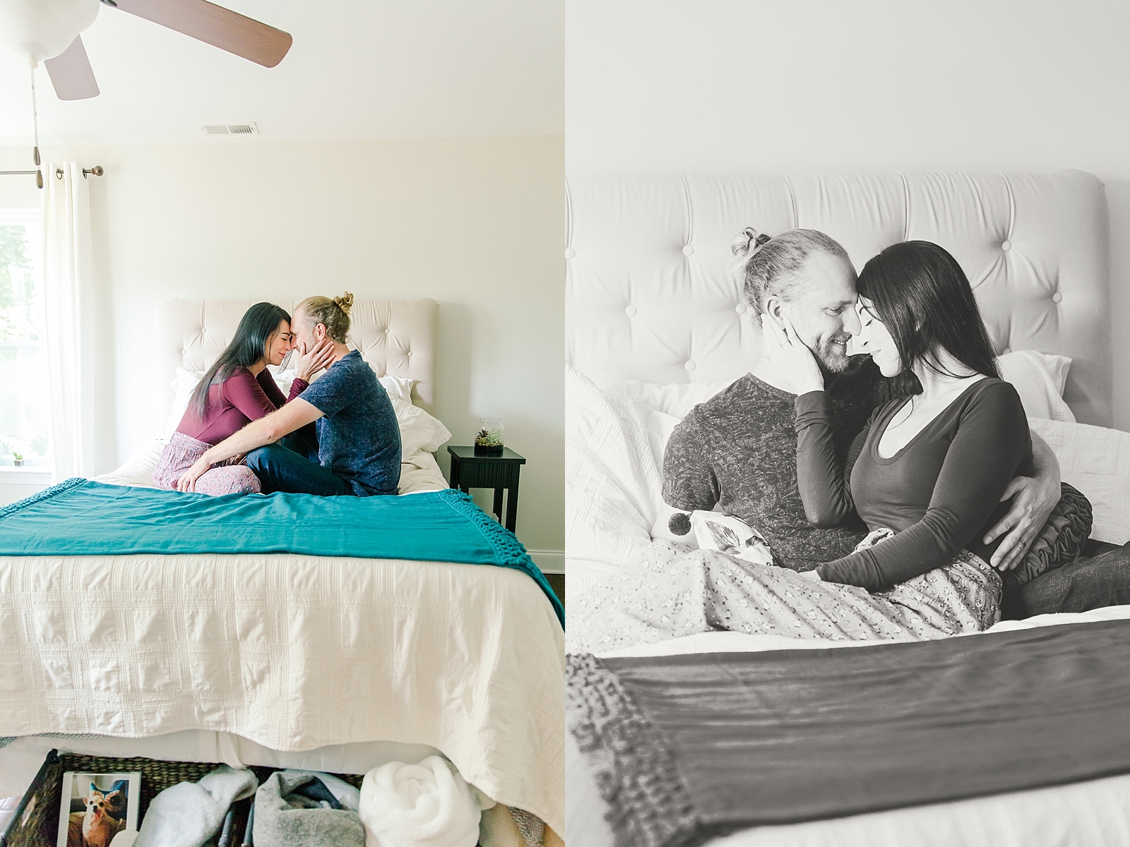 Charleston Lifestyle Session Couple on Bed Black and White Photos
