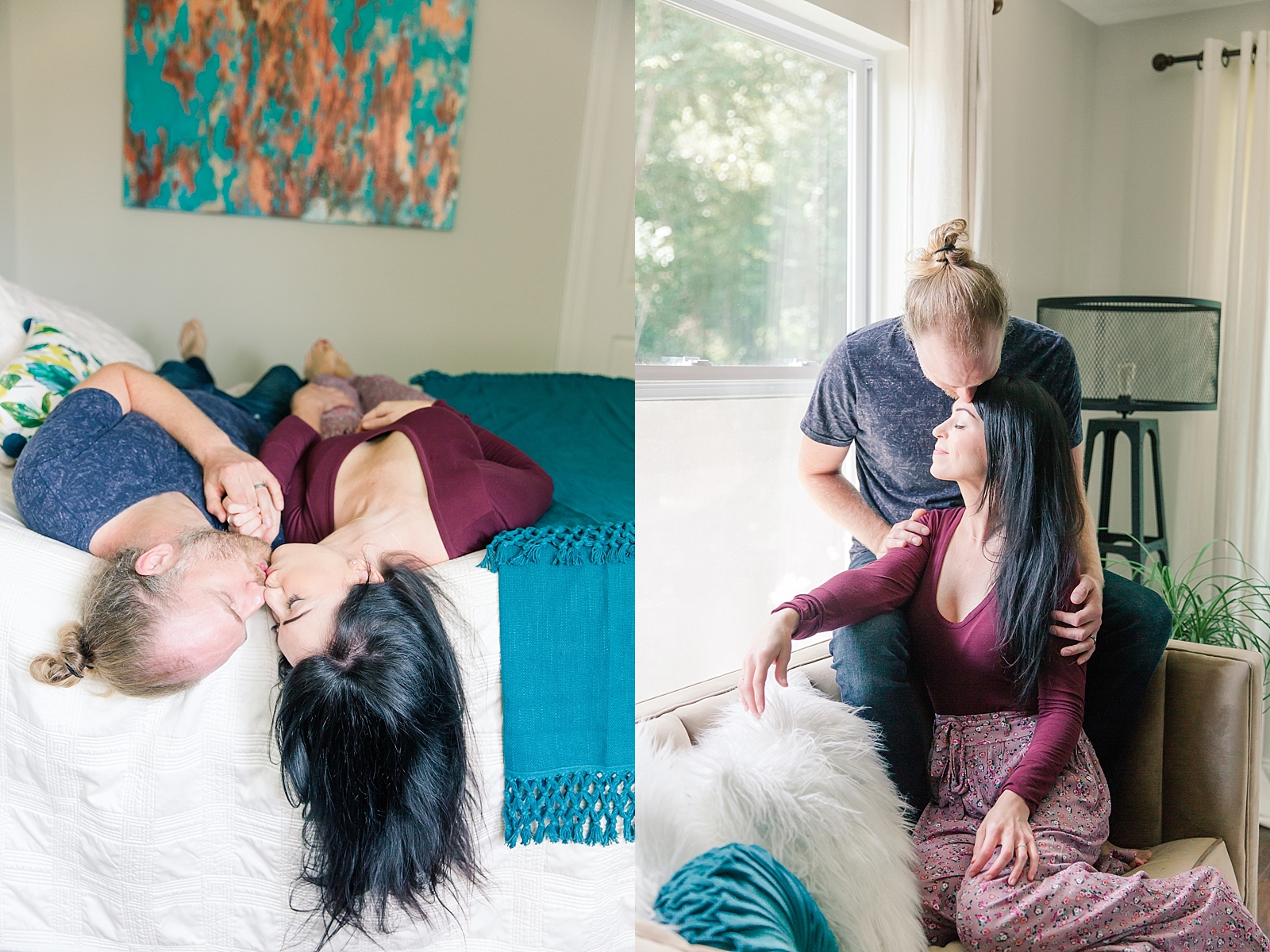 Charleston Lifestyle Session Couple Snuggling on the bed and Kissing Photos