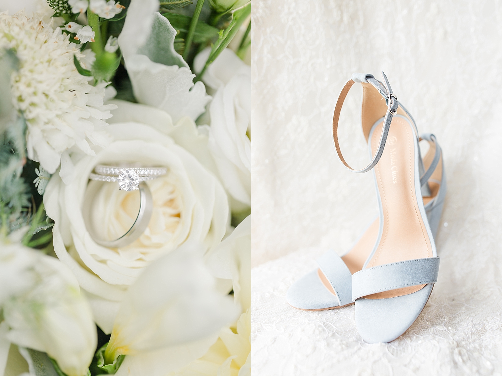 Magnolia Plantation Wedding Ring in Flowers Detail and Bridal Shoes Photos