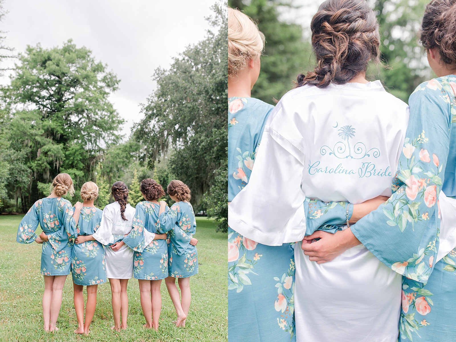 Magnolia Plantation Wedding Bridesmaids in Floral Robes Photos