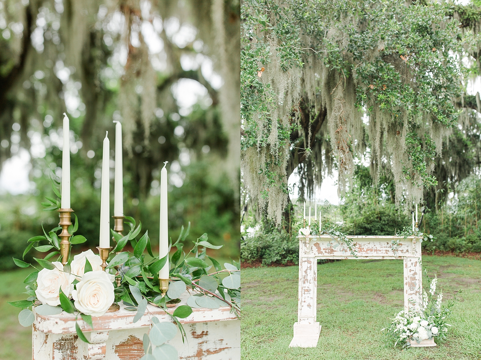 Magnolia Plantation Wedding Ceremony Mantle with Flowers Photos