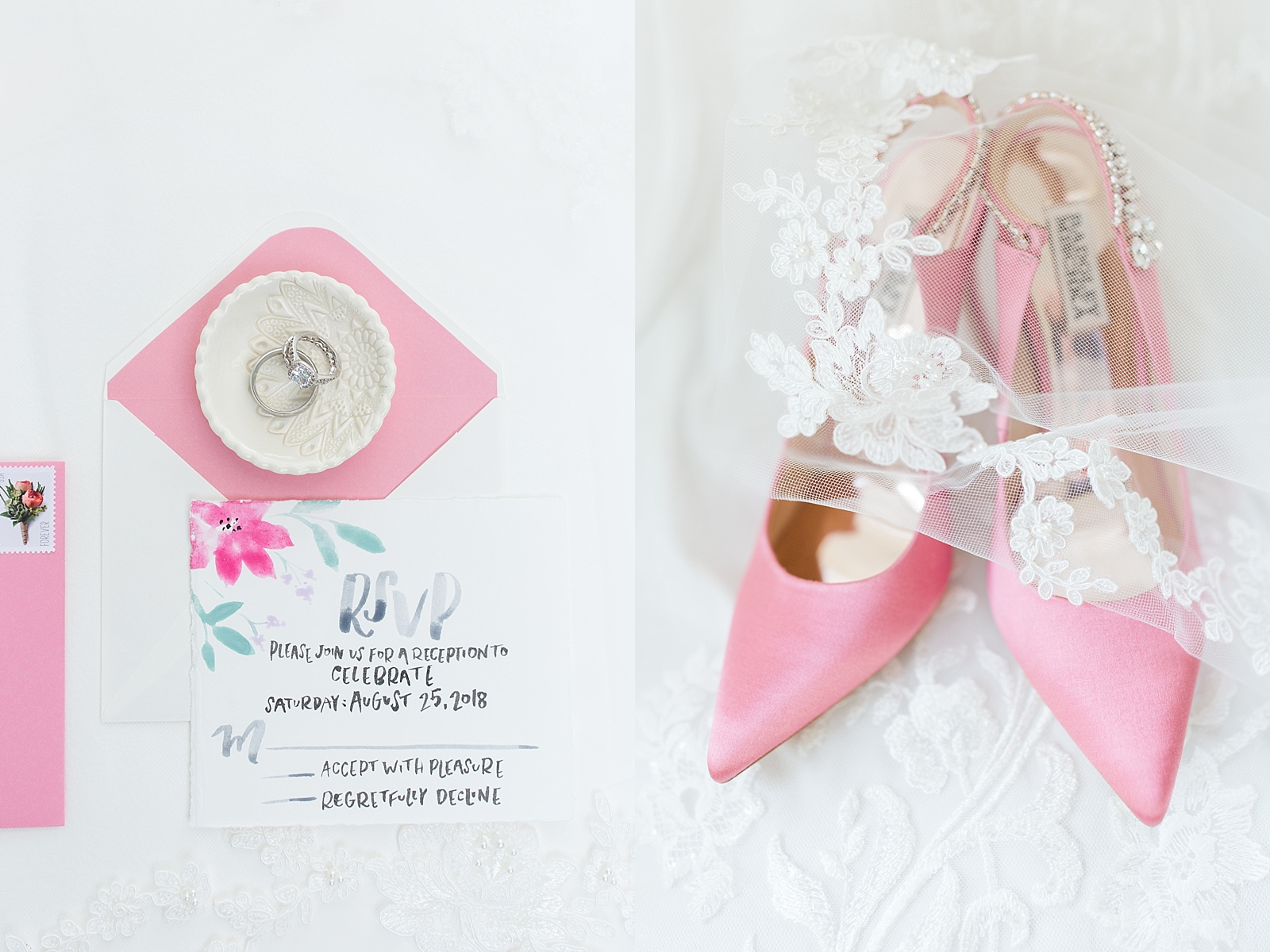 Beaufort South Carolina Wedding rings and invitation and bridal shoes with veil Photos