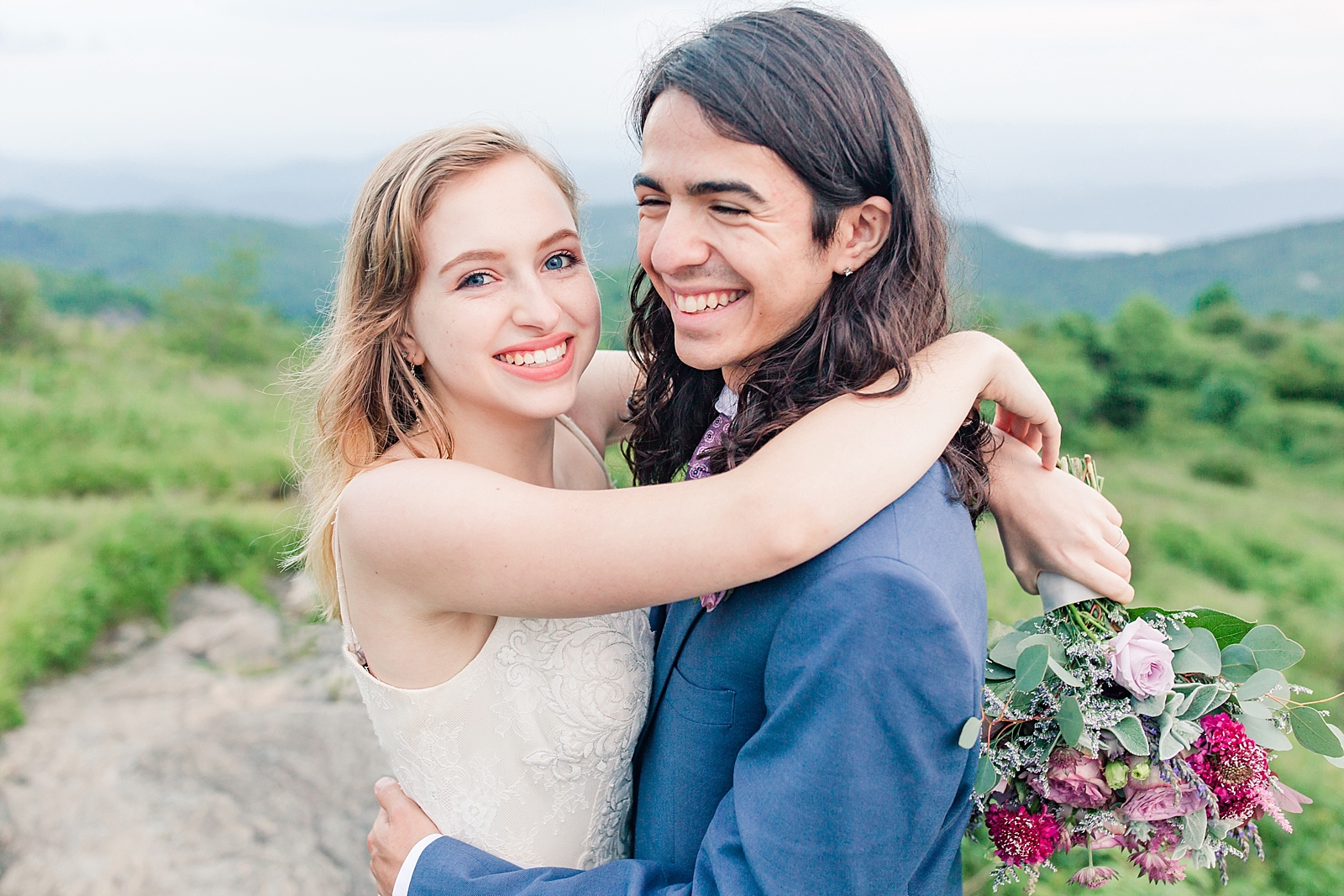 Black Balsam Knob Elopement Bride and Groom Laughing together Photo