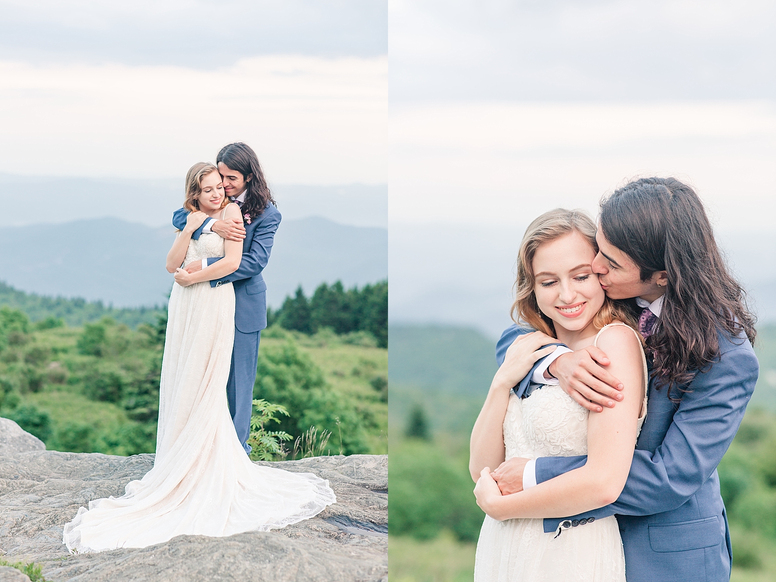 Black Balsam Knob Elopement Bride and Groom Snuggling and kissing Photos