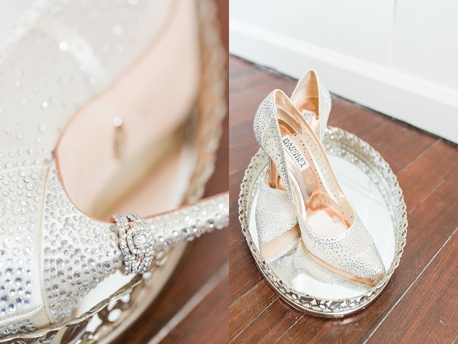 Atlanta Georgia Wedding Badgley Mischka bridal shoes on mirror tray and ring detail Photos