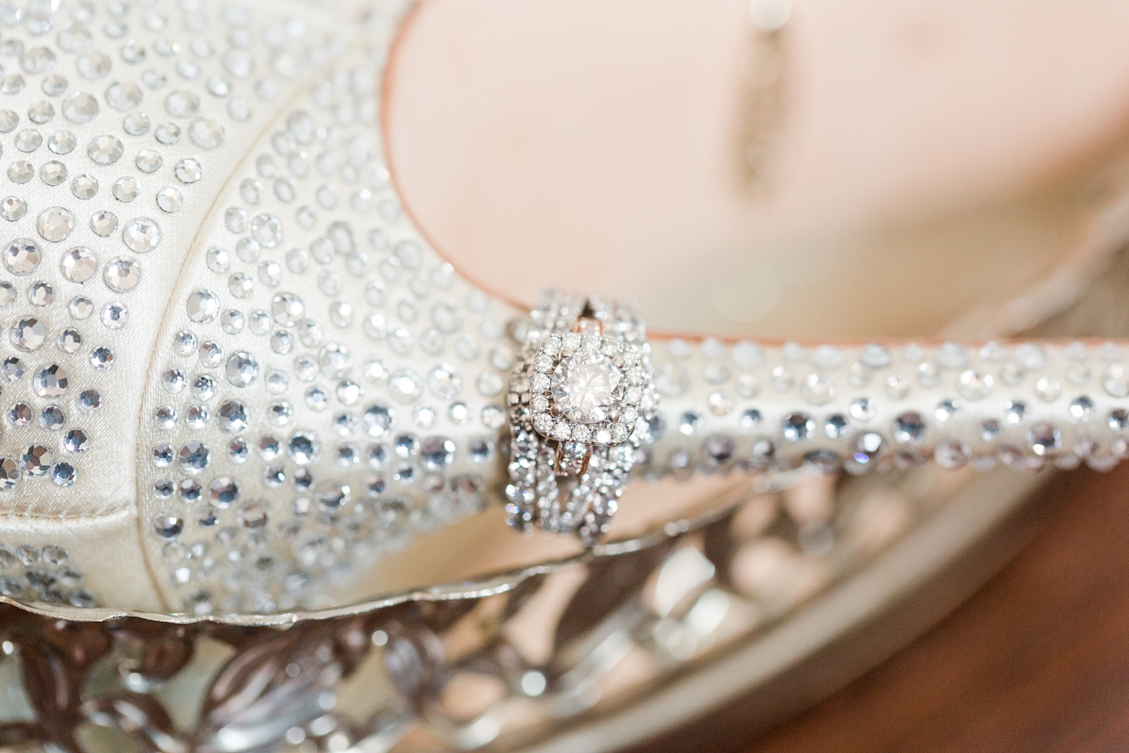 Atlanta Georgia Wedding Bridal wedding shoes with engagement ring on heel Photo