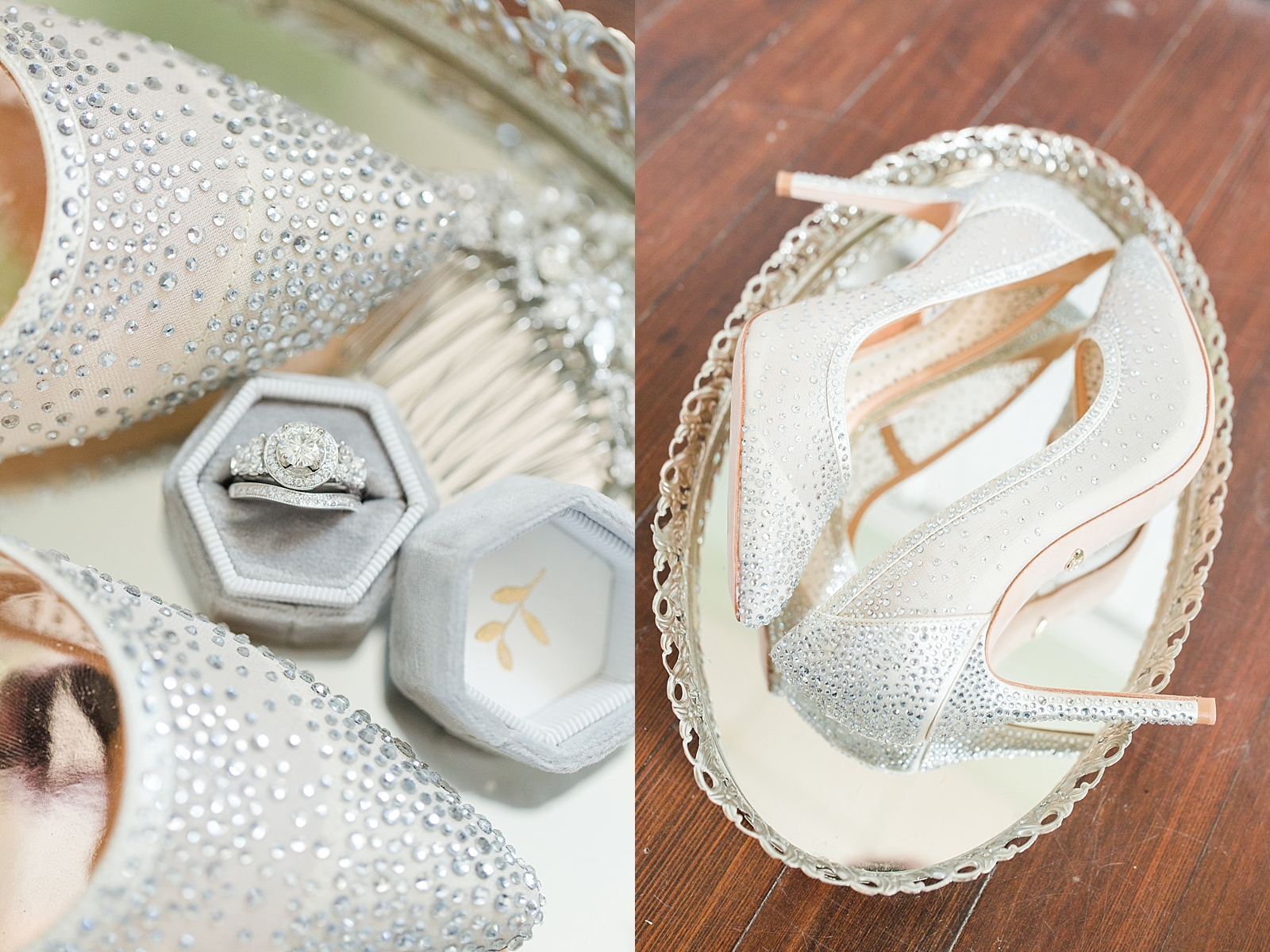 Atlanta Georgia Wedding bridal shoes and engagement ring in grey box Photos