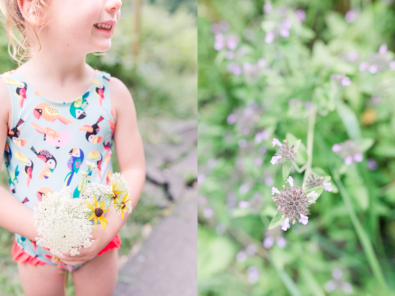Nantahala River little girl with bouquet of wildflowers and purple wildflower photos