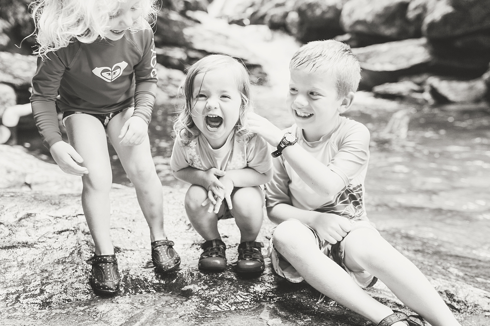 Skinny Dip Falls Black and white of siblings tickling each other Photo