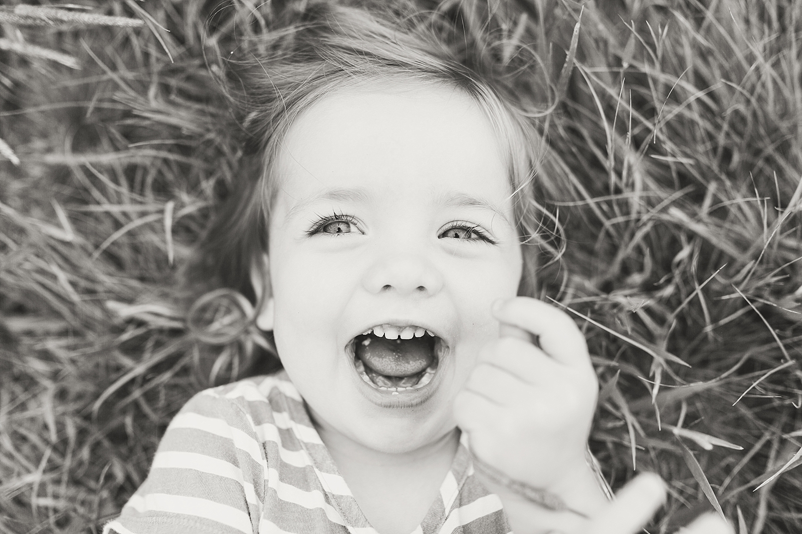 Black Balsam Knob black and white of little girl laughing in the grass Photo