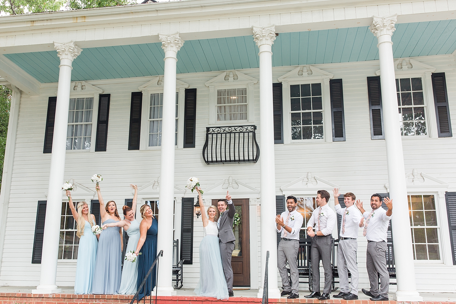 Dahlonega Wedding Venue Bridal Party Cheering on the front steps of The 1888 House Photo