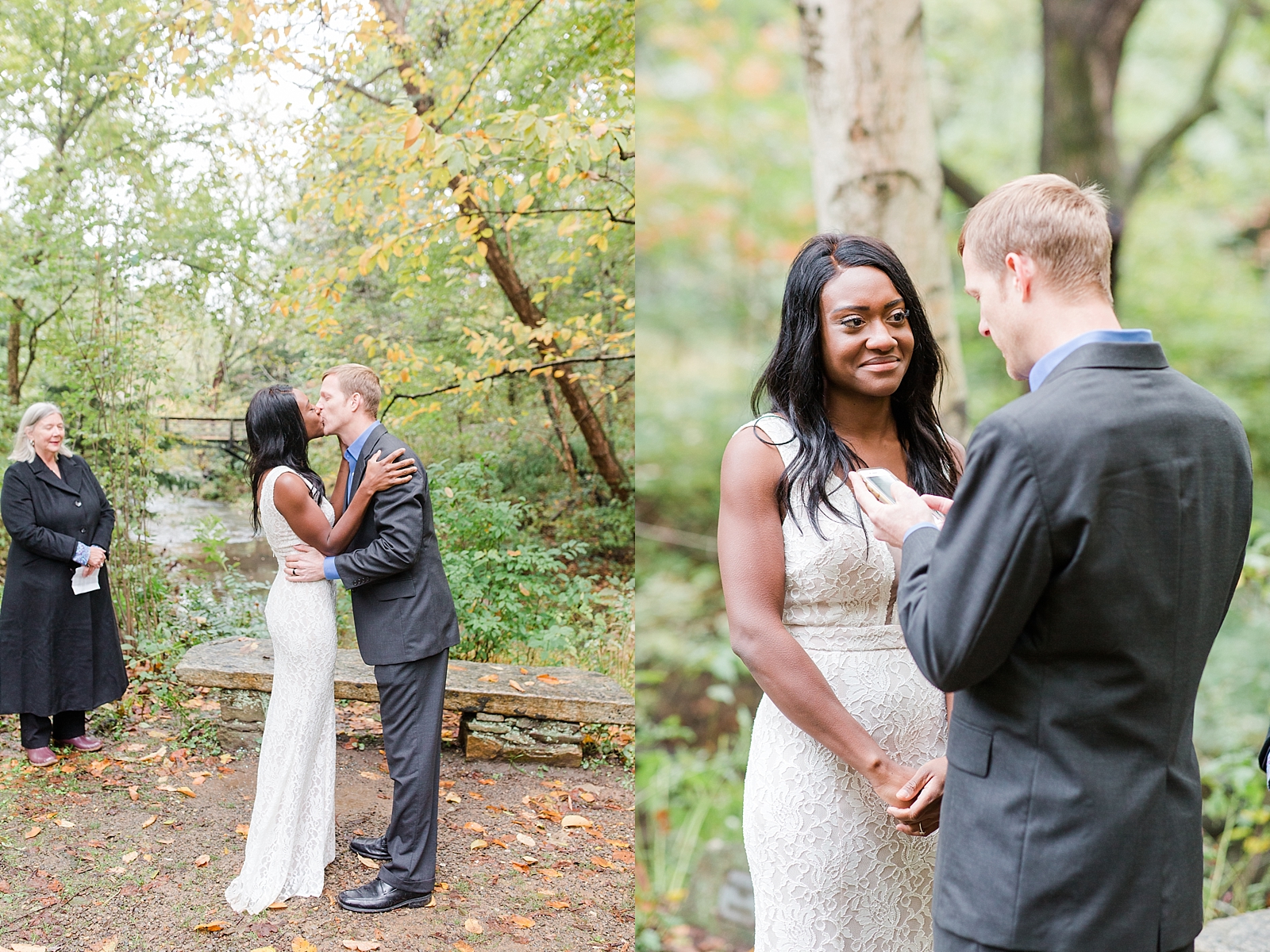 Asheville Botanical Gardens Elopement Bride and Groom Kissing and vows Photos
