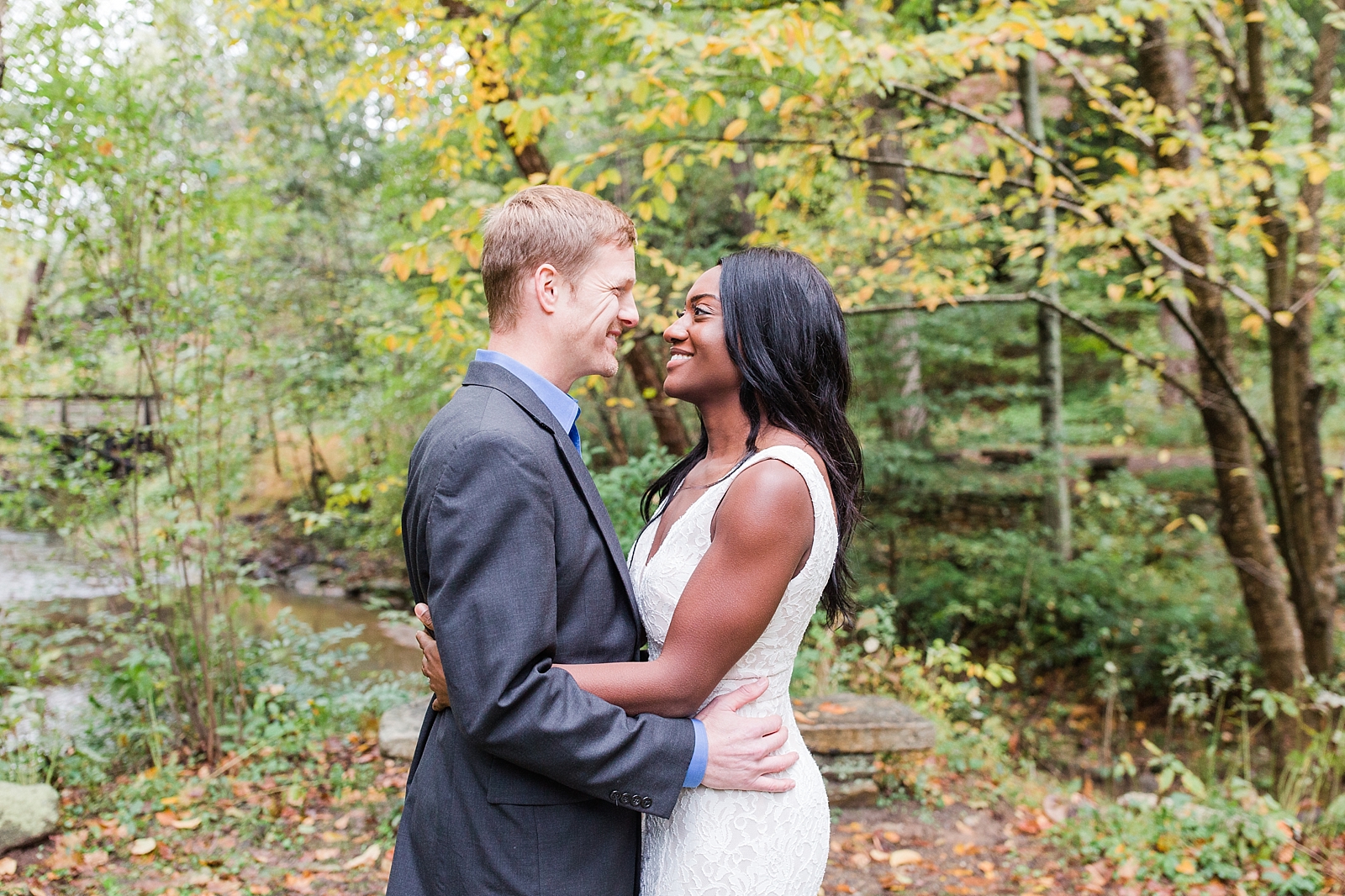 Asheville Botanical Gardens Elopement Bride and Groom Smiling at each other Photo