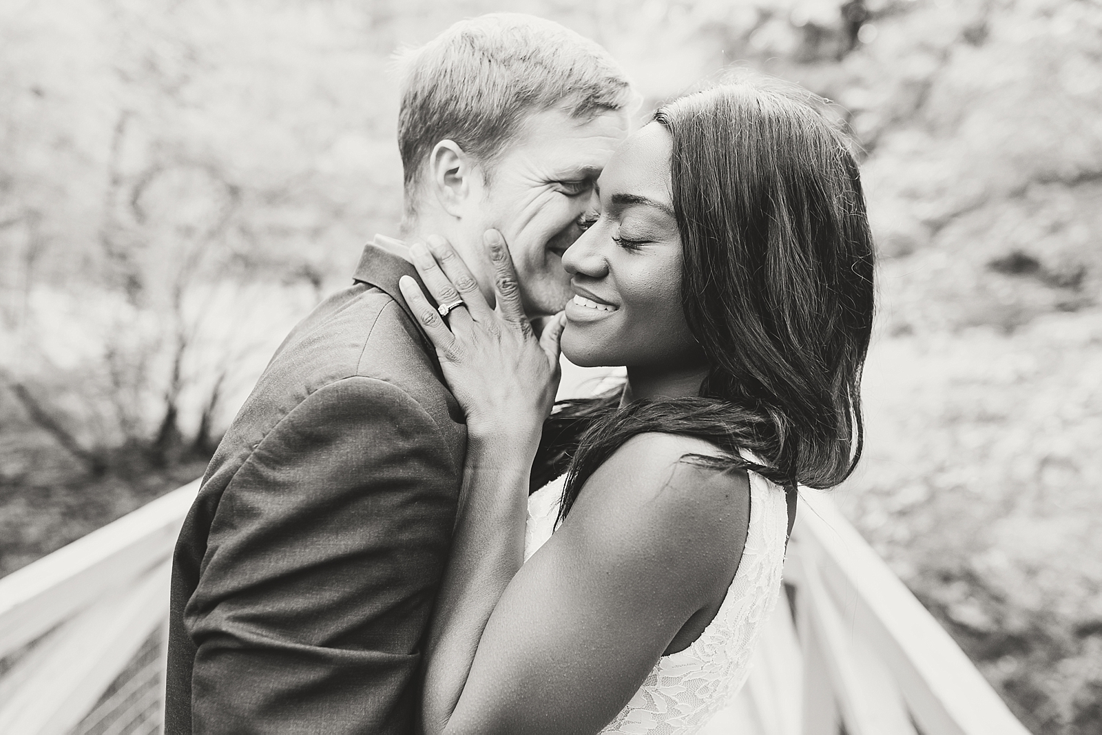 Asheville Botanical Gardens Elopement Black and White of couple snuggling Photo