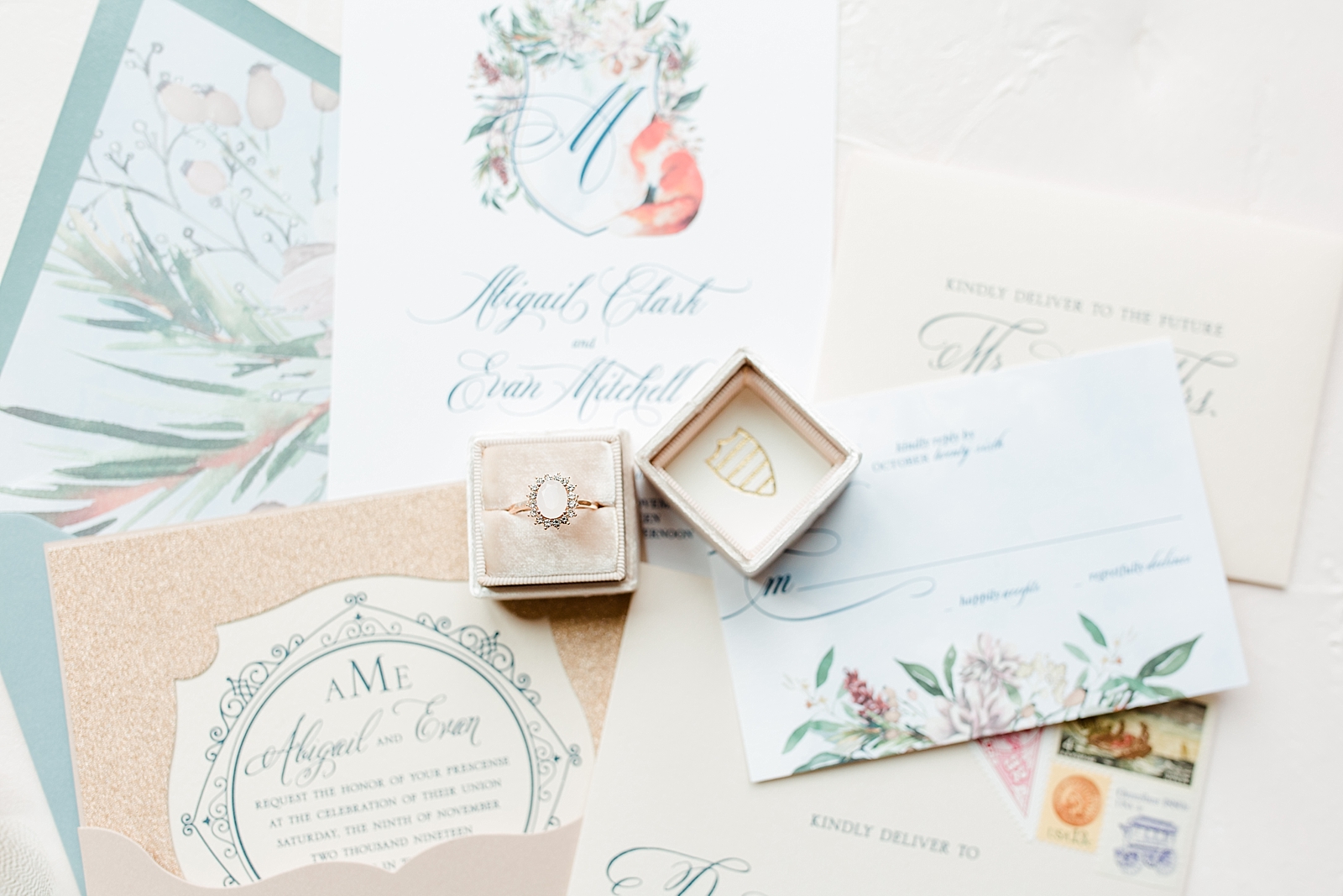 Juliette Chapel Wedding Invitation Suite and engagement ring Photo