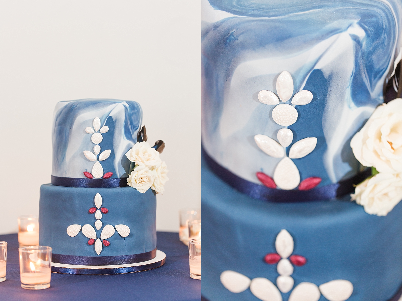 Juliette Chapel Wedding Cake with candles and Detail of cake Photos
