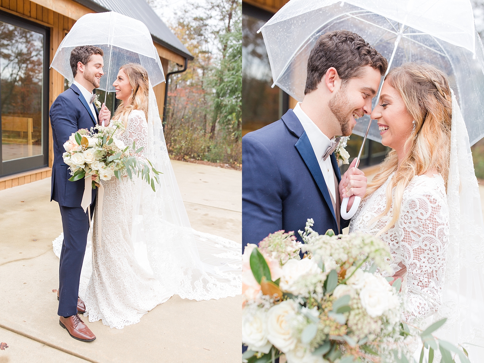 Juliette Chapel Wedding Bride and Groom under umbrella Photos