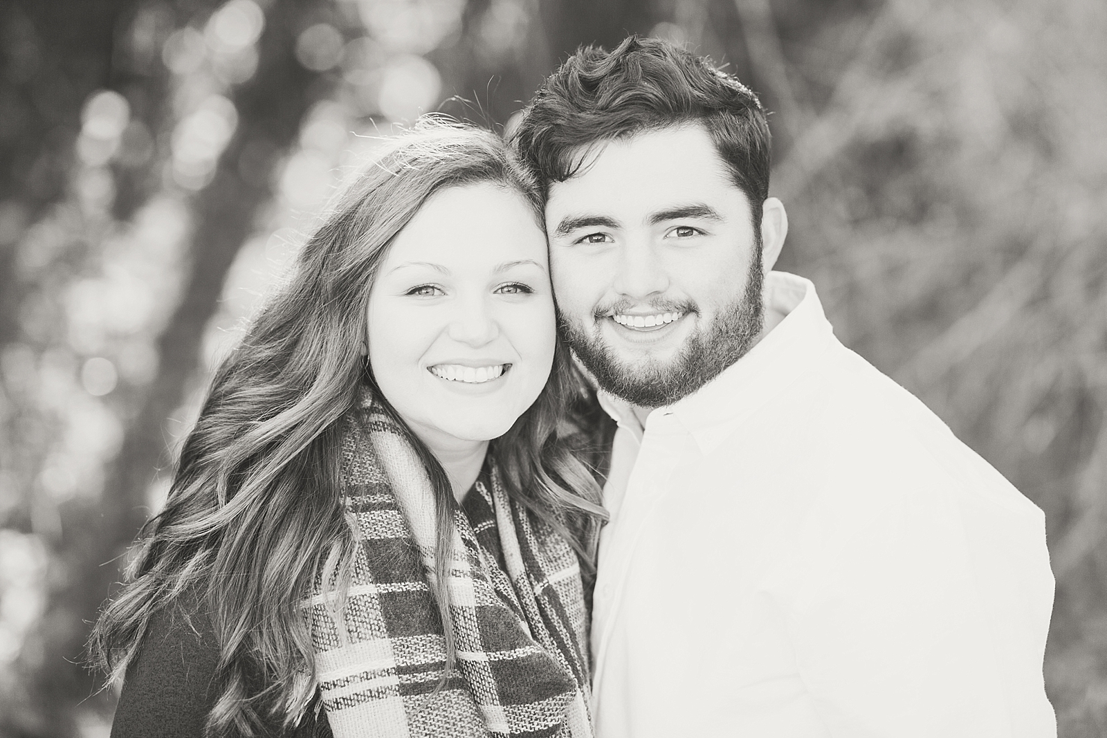 North Carolina Mountains Engagement Black and White of couple smiling at the camera Photo