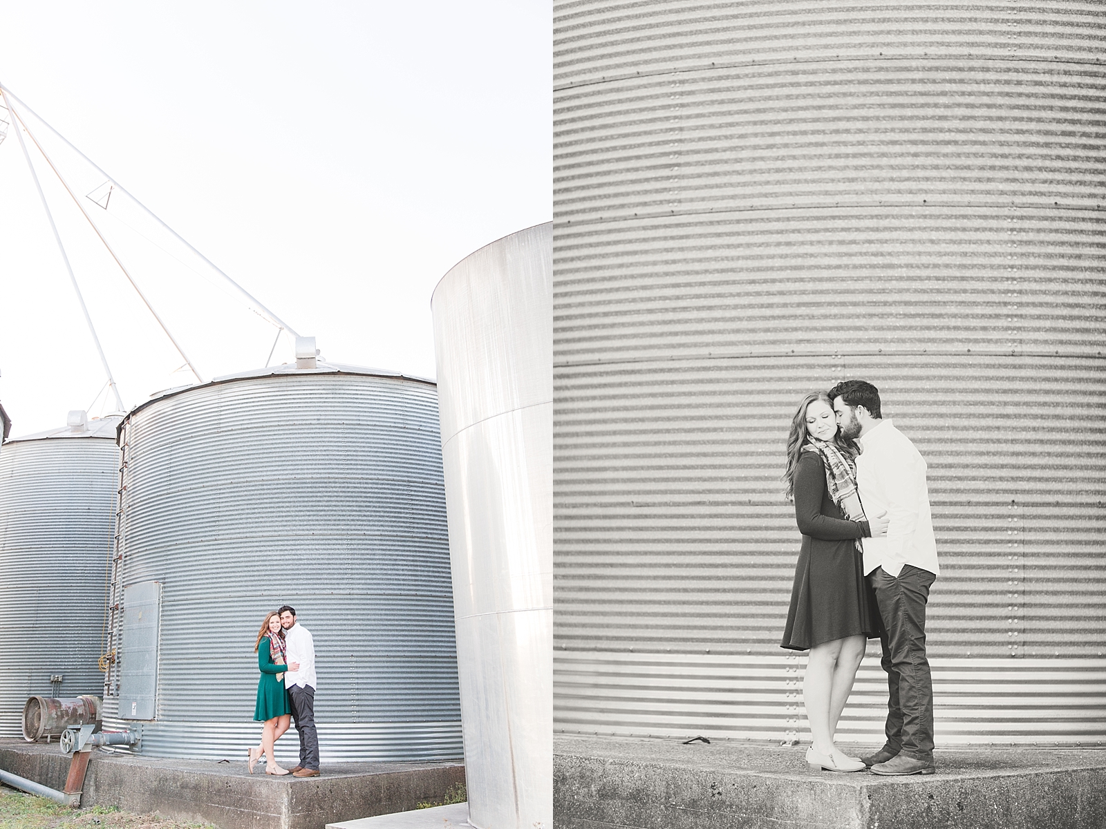North Carolina Mountains Engagement Cassie and Evan in front of Silos and Black and White of Couple snuggling Photos
