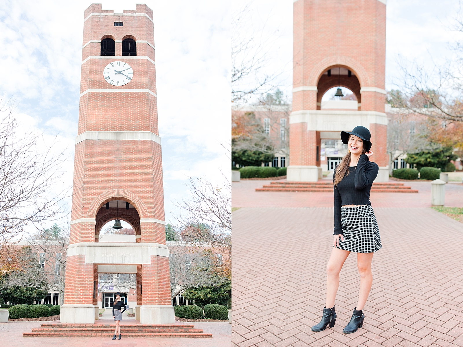 Western Carolina University Senior smiling in front of clock tower Photos