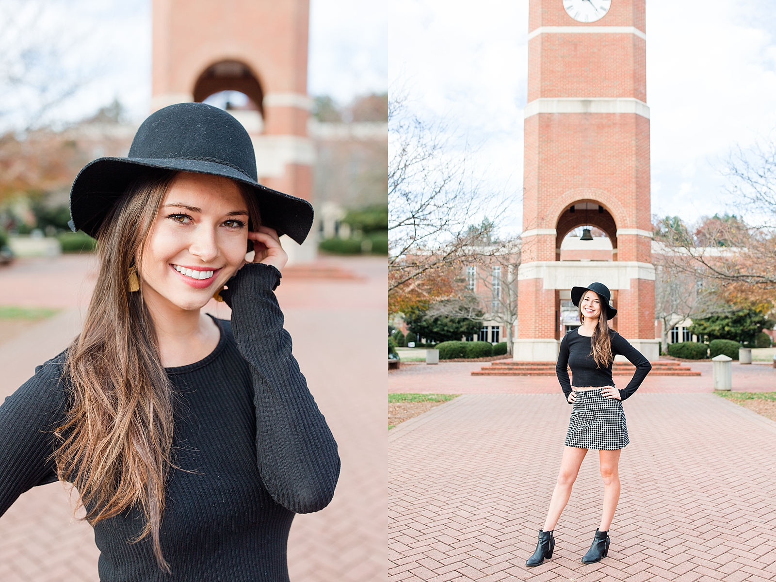 Western Carolina University Senior smiling at camera in front of clock tower Photos