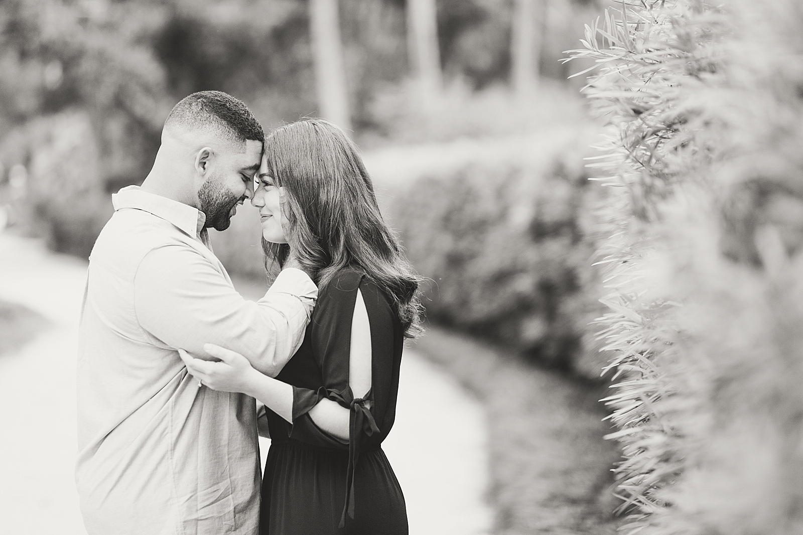 St. Augustine Engagement Black and White of couple nose to nose Photo