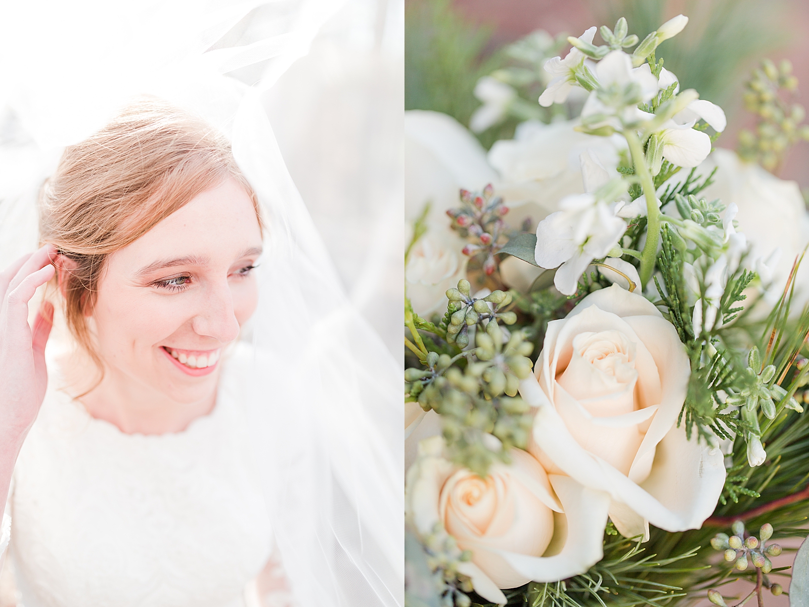 Charlotte Bridal Session Bride tucking her hair smiling and detail of bouquet Photos