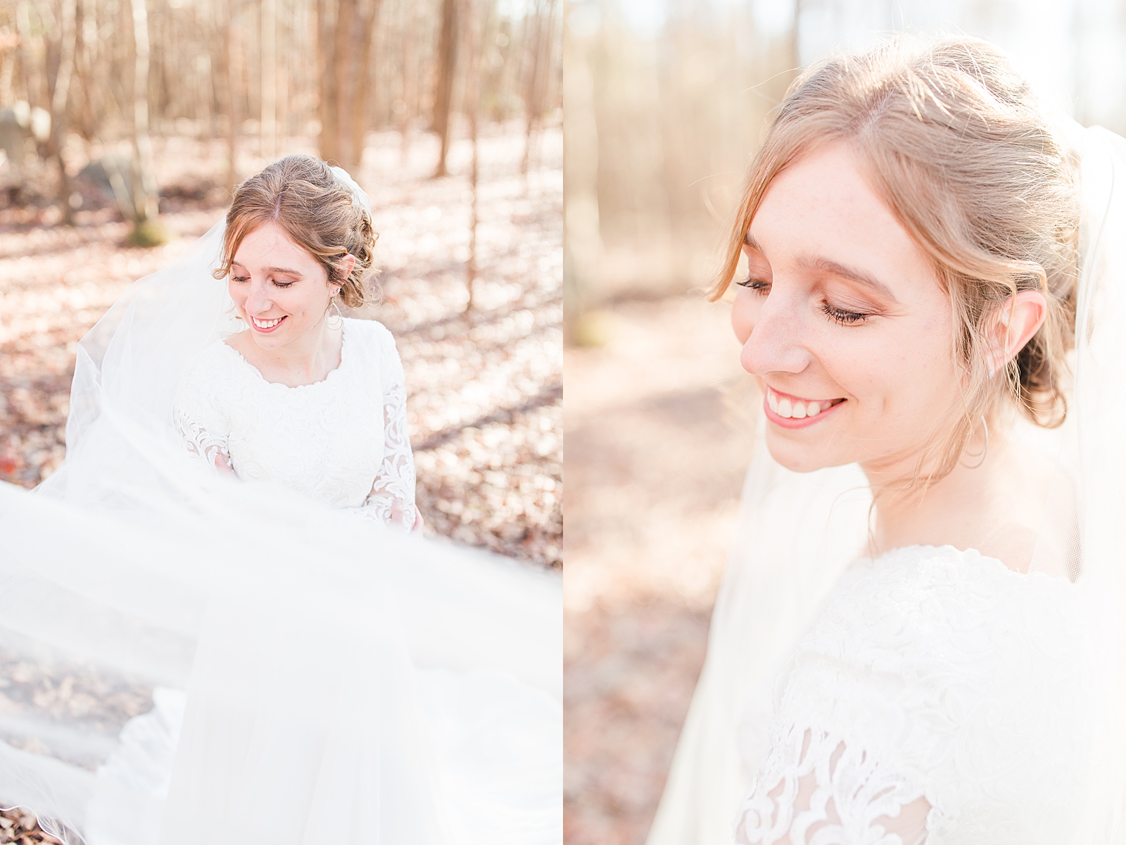 Charlotte Bridal Session Annabel smiling over her shoulder with veil sweeping in front Photos