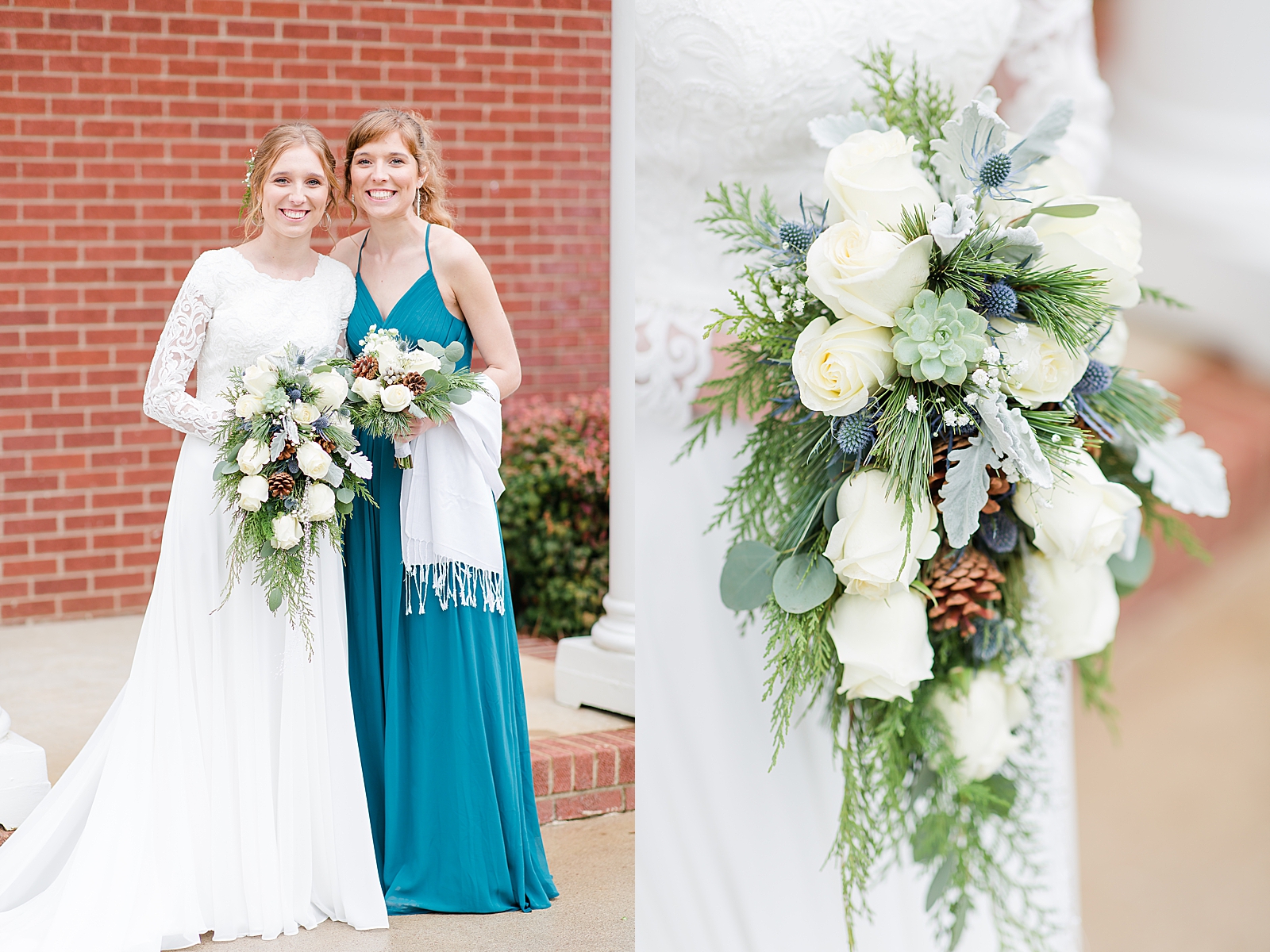 Charlotte Wedding Bride with Maid of Honor and detail of brides bouquet Photos