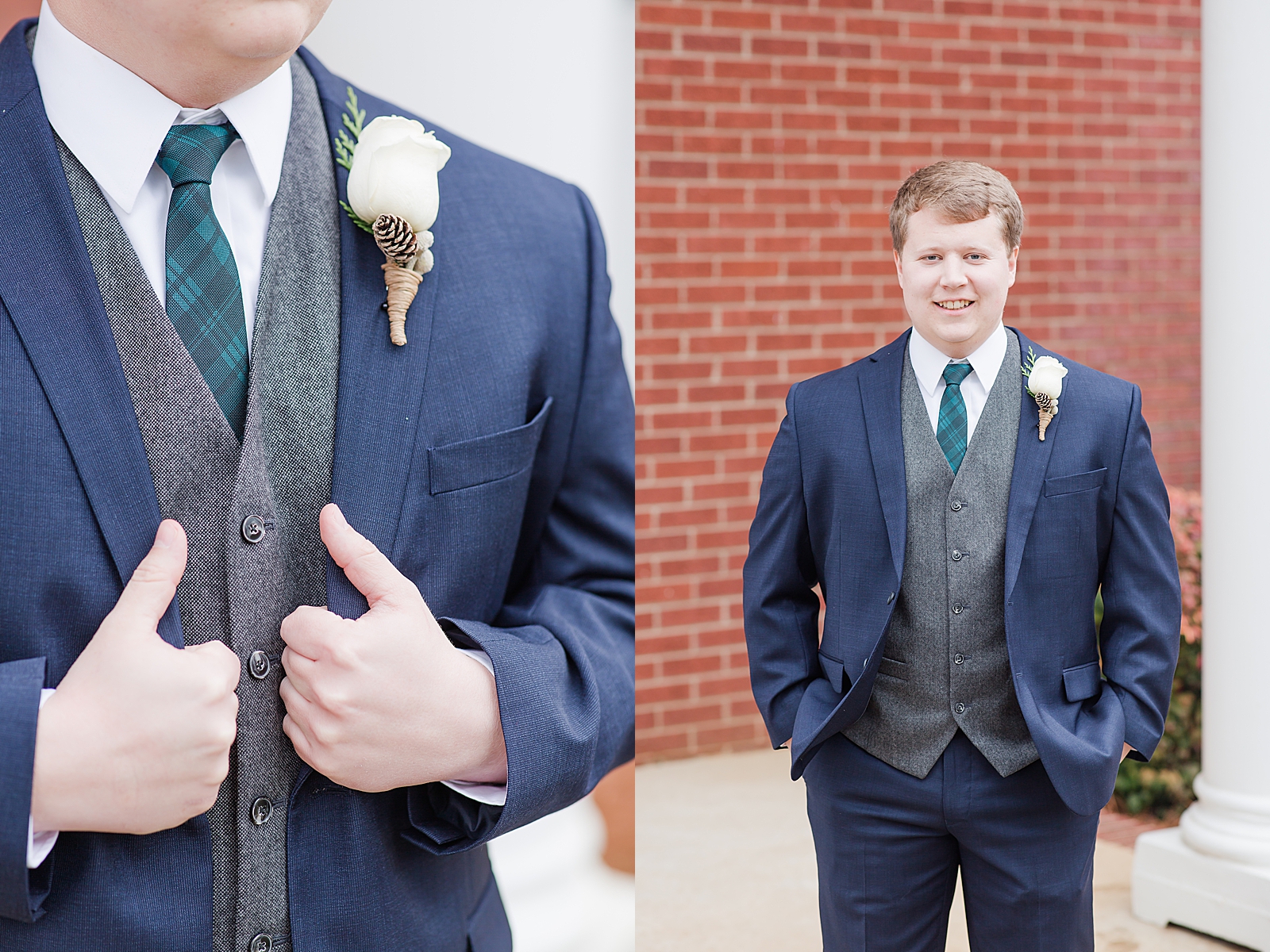 Charlotte Wedding Detail of Grooms attire and Groom smiling at camera Photos