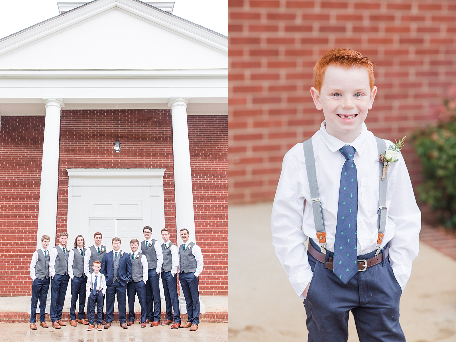 Charlotte Wedding Groom with Groomsmen smiling at camera and ring bearer Photos