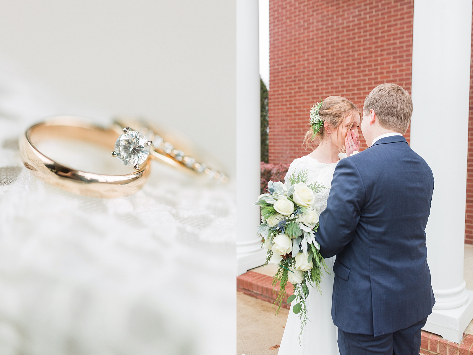 Charlotte Wedding Detail of Rings and Bride wiping away tears at First look with Groom Photos