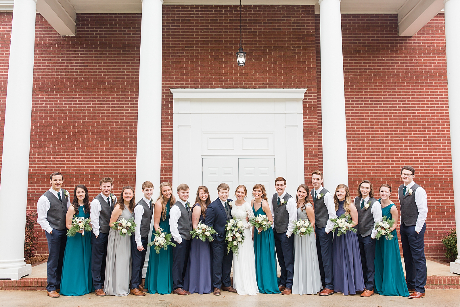 Charlotte Wedding Bridal Party Smiling at the Camera in front of the church Photo