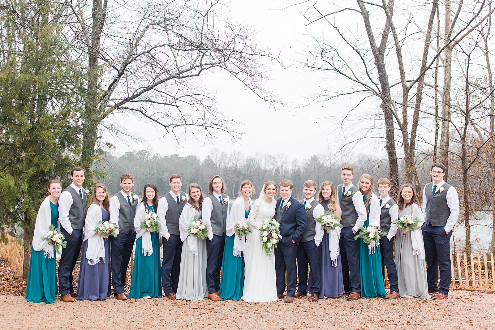 Charlotte Wedding Bride and Groom with Bridesmaids and Groomsmen at Riverwood Manor Venue Photo